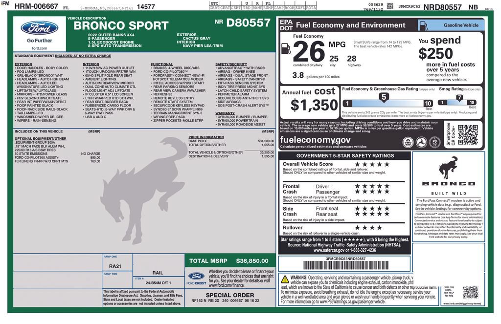 Certified 2022 Ford Bronco Sport Outer Banks AWD/4WD image 5