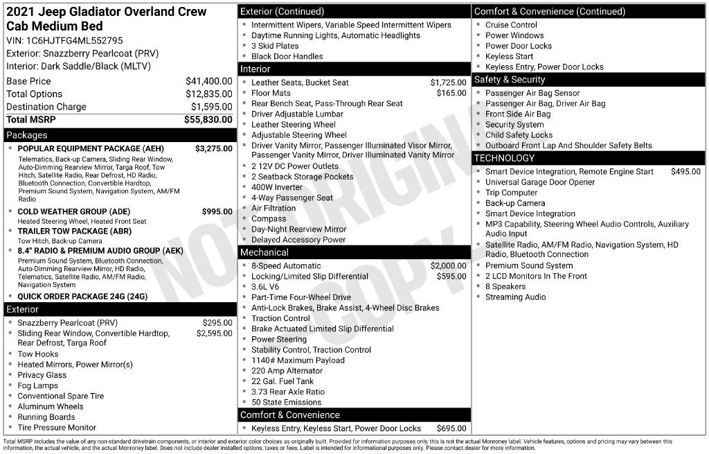 Used 2021 Jeep Gladiator Overland w/ Popular Equipment Package AWD/4WD image 23