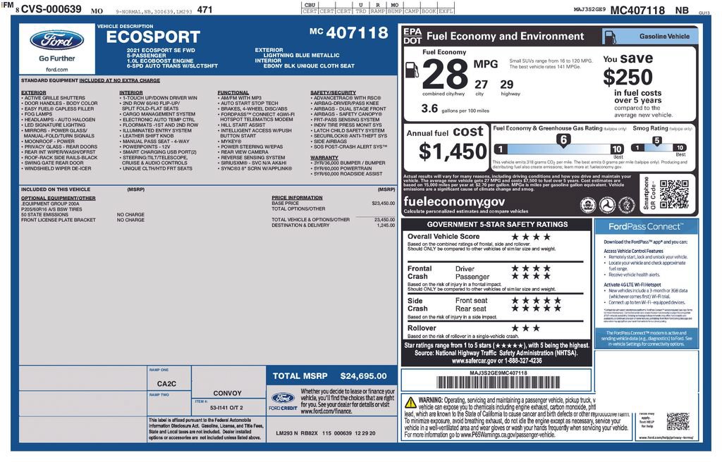 Certified 2021 Ford EcoSport SE FWD image 33