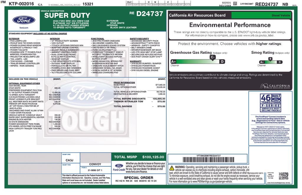 Certified 2024 Ford F250 Platinum w/ Tremor Off-Road Package AWD/4WD image 55