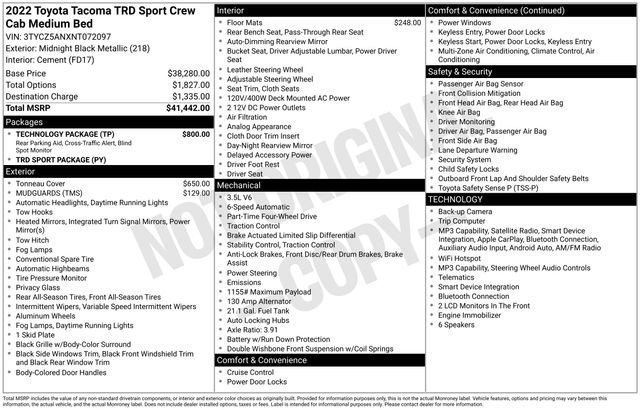 Used 2022 Toyota Tacoma TRD Sport w/ Technology Package AWD/4WD image 6