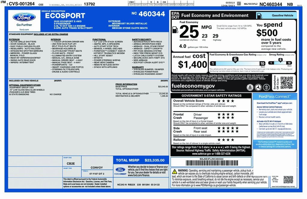 Certified 2022 Ford EcoSport S