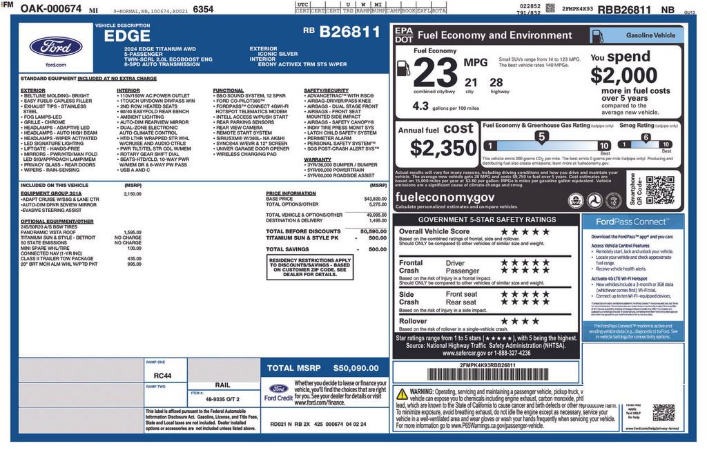 Certified 2024 Ford Edge Titanium w/ Equipment Group 301A AWD/4WD image 6