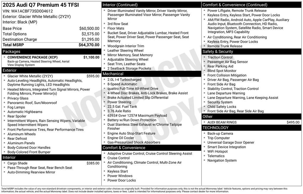 Used 2025 Audi Q7 2.0T Premium w/ Convenience Package AWD/4WD image 7