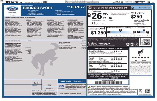 Certified 2022 Ford Bronco Sport Big Bend w/ Convenience Package AWD/4WD image 35