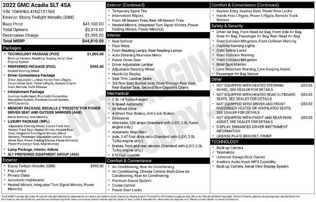 Used 2022 GMC Acadia SLT w/ Technology Package AWD/4WD image 40