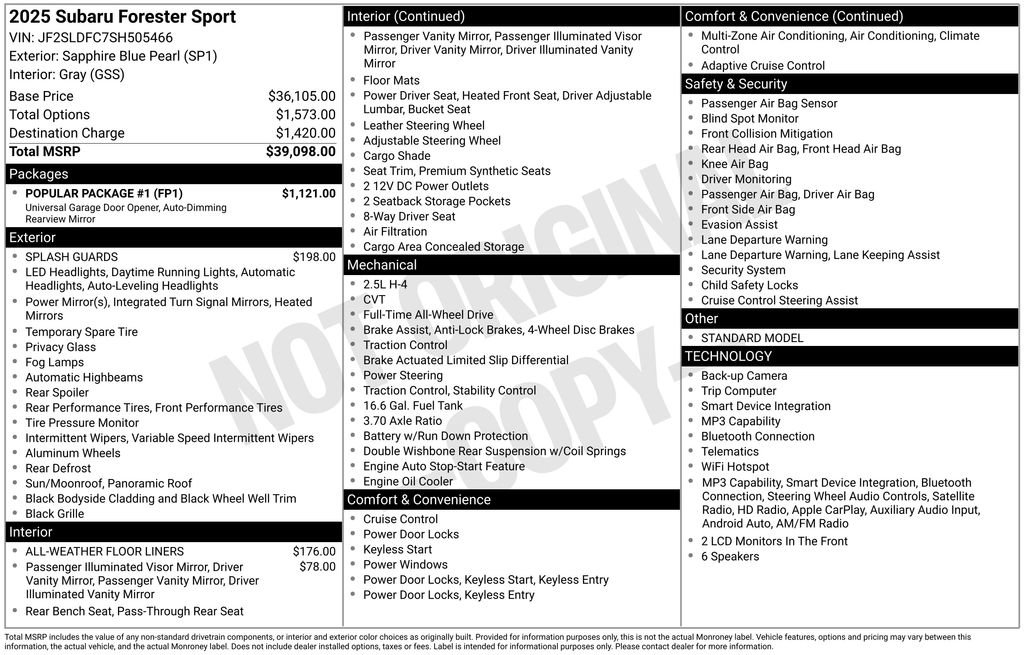 Used 2025 Subaru Forester Sport w/ Popular Package #1 AWD/4WD image 5