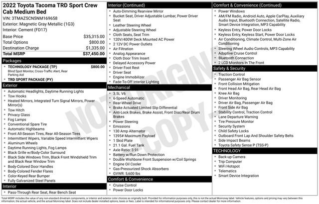 Used 2022 Toyota Tacoma TRD Sport w/ Technology Package RWD image 6