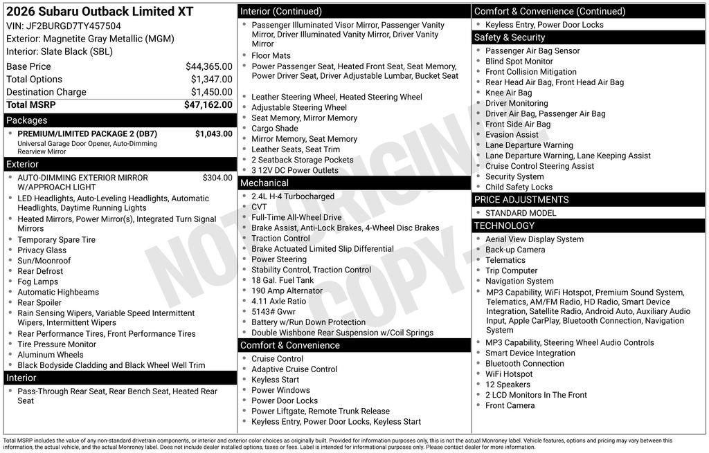 Used 2026 Subaru Outback Limited XT w/ Premium/Limited Package 2 AWD/4WD image 34