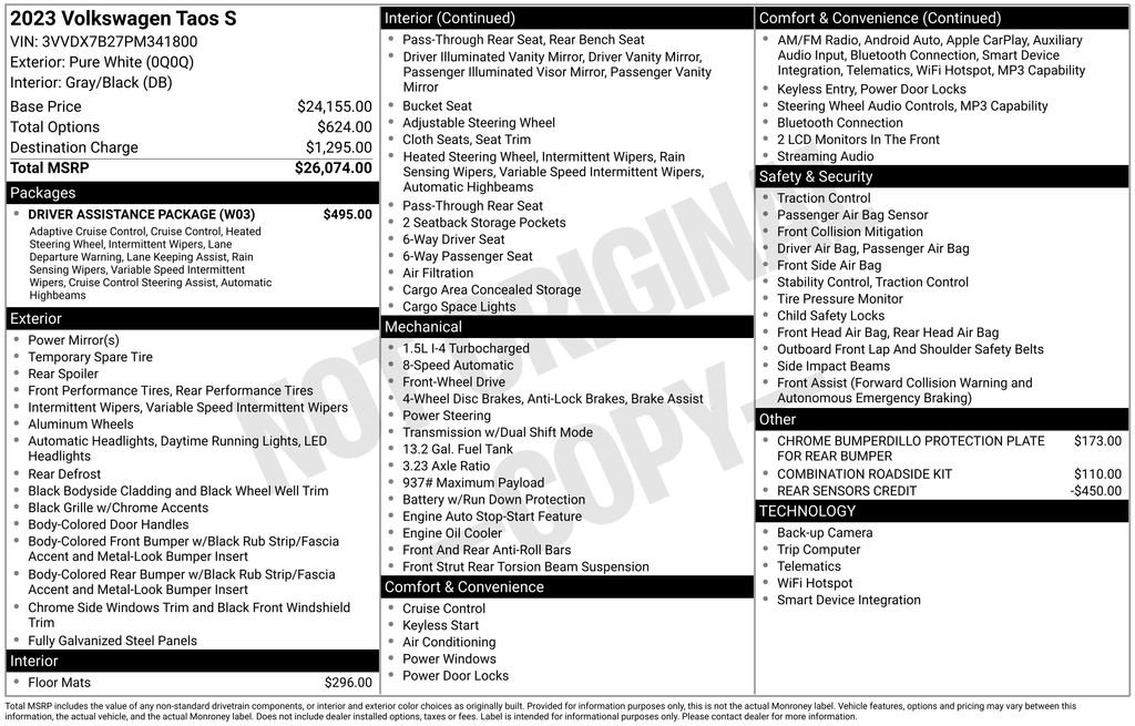 Used 2023 Volkswagen Taos S w/ Driver Assistance Package FWD image 5