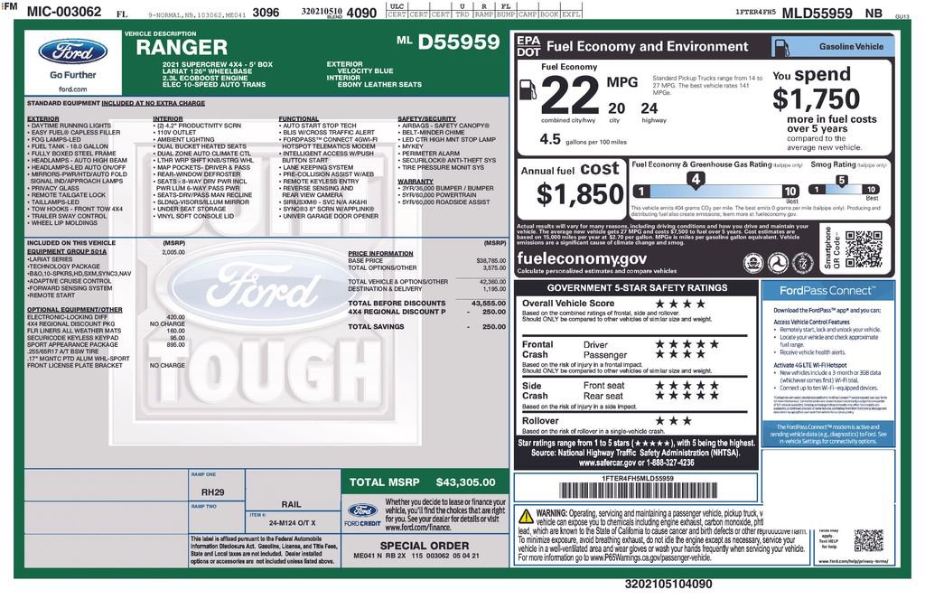 Certified 2021 Ford Ranger Lariat w/ Equipment Group 501A High AWD/4WD image 5