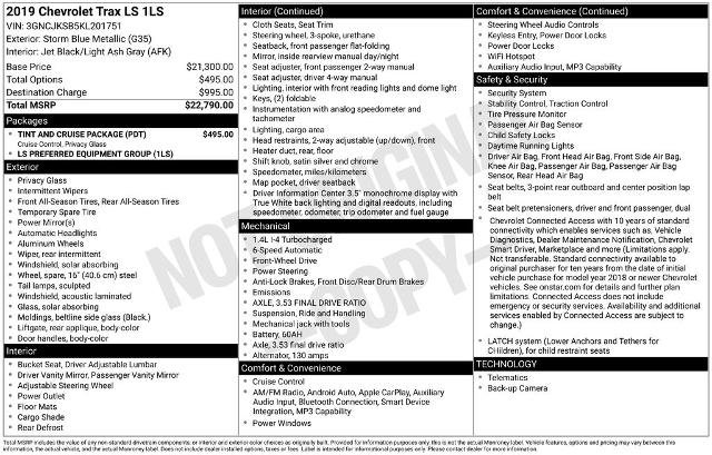 Used 2019 Chevrolet Trax LS w/ Tint and Cruise Package FWD image 2
