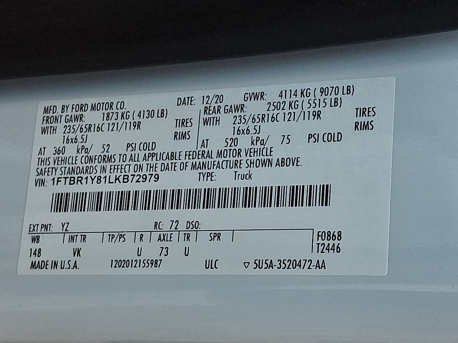 Certified 2020 Ford Transit 250 Low Roof RWD image 27