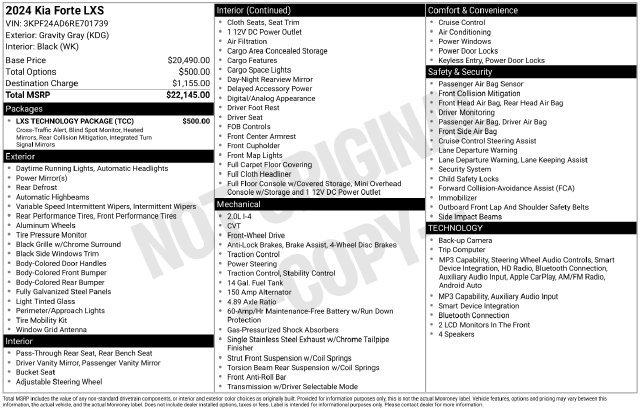 Used 2024 Kia Forte LXS w/ LXS Technology Package FWD image 33