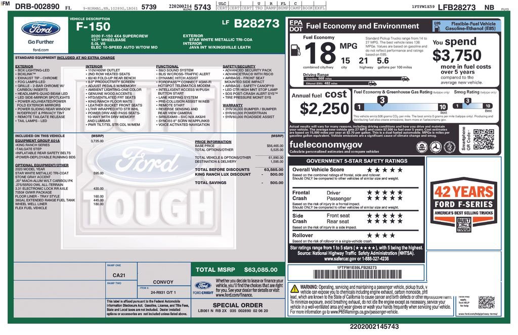 Certified 2020 Ford F150 King Ranch w/ Equipment Group 601A Luxury image 7