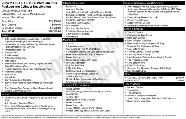 Used 2024 MAZDA CX-5 AWD 2.5 S w/ Premium Plus Pkg image 37