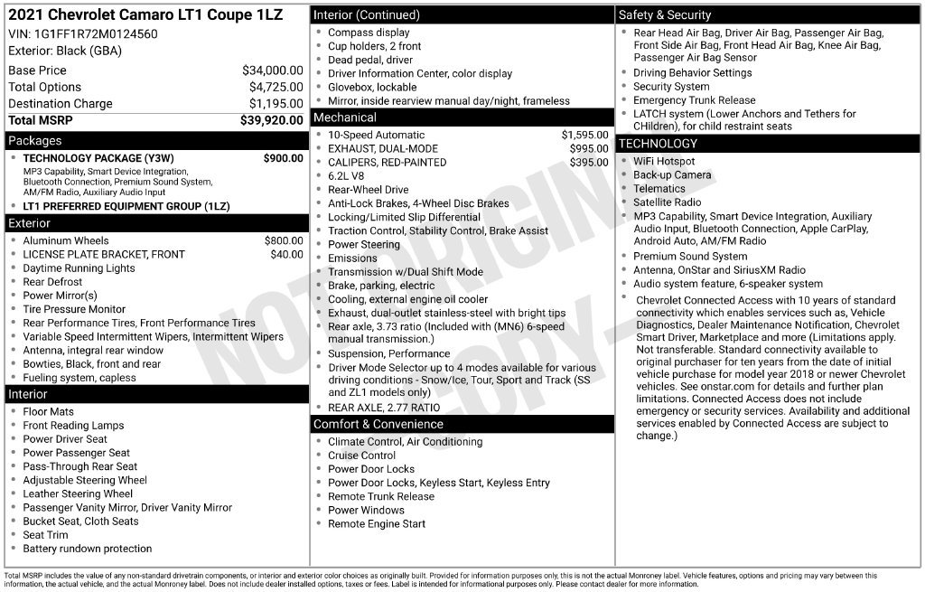 Used 2021 Chevrolet Camaro LT w/ Technology Package RWD image 33