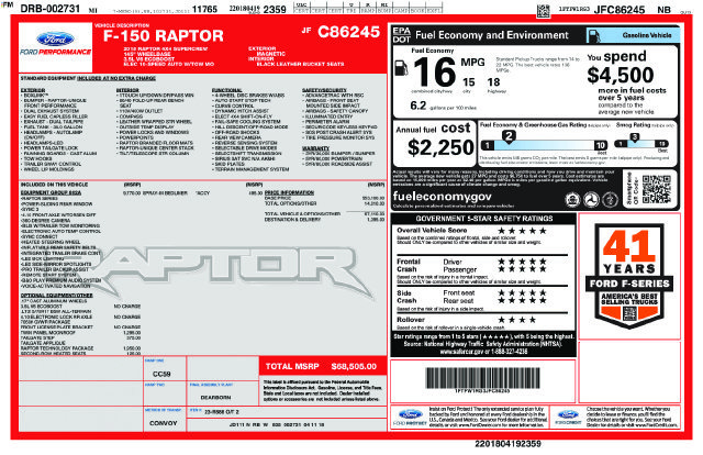 Certified 2018 Ford F150 Raptor w/ Equipment Group 802A Luxury AWD/4WD image 19