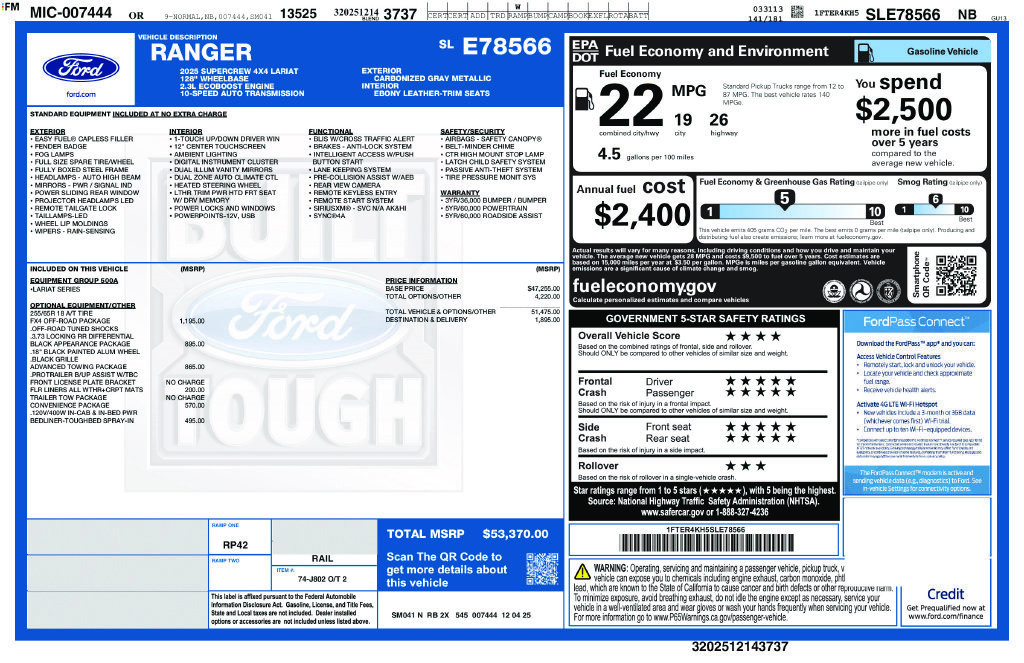 Certified 2025 Ford Ranger Lariat w/ FX4 Off-Road Package AWD/4WD image 14