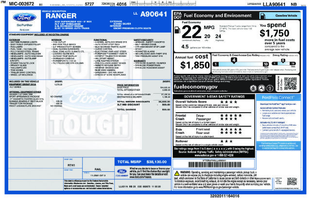 Certified 2020 Ford Ranger XLT w/ Equipment Group 301A Mid AWD/4WD image 34