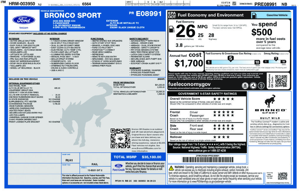 Certified 2023 Ford Bronco Sport Big Bend w/ Convenience Package AWD/4WD image 5