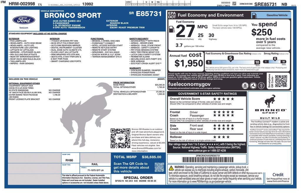 Certified 2025 Ford Bronco Sport Outer Banks w/ Outer Banks Tech Package+ image 33