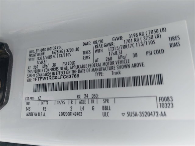 Certified 2020 Ford F150 Raptor w/ Equipment Group 801A Mid image 34