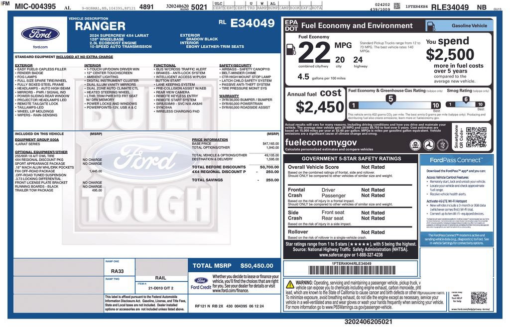 Certified 2024 Ford Ranger Lariat w/ FX4 Off-Road Package AWD/4WD image 24