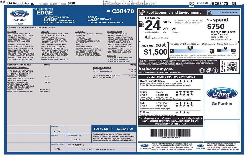 Certified 2018 Ford Edge Titanium w/ Technology Package FWD image 37