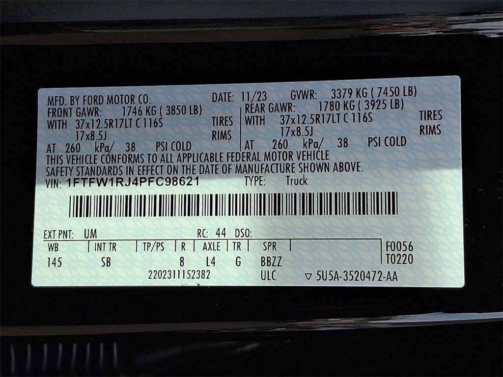 Certified 2023 Ford F150 Raptor w/ Equipment Group 802A Raptor R image 28