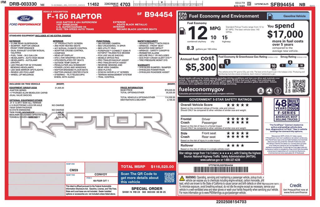 Certified 2025 Ford F150 Raptor w/ Equipment Group 803A Raptor R AWD/4WD image 49