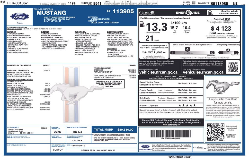 Certified 2025 Ford Mustang GT Premium w/ 60th Anniversary Package RWD image 42