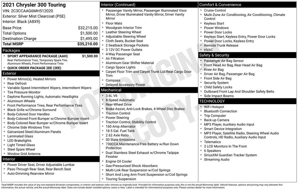 Used 2021 Chrysler 300 Touring w/ Sport Appearance Package RWD image 9