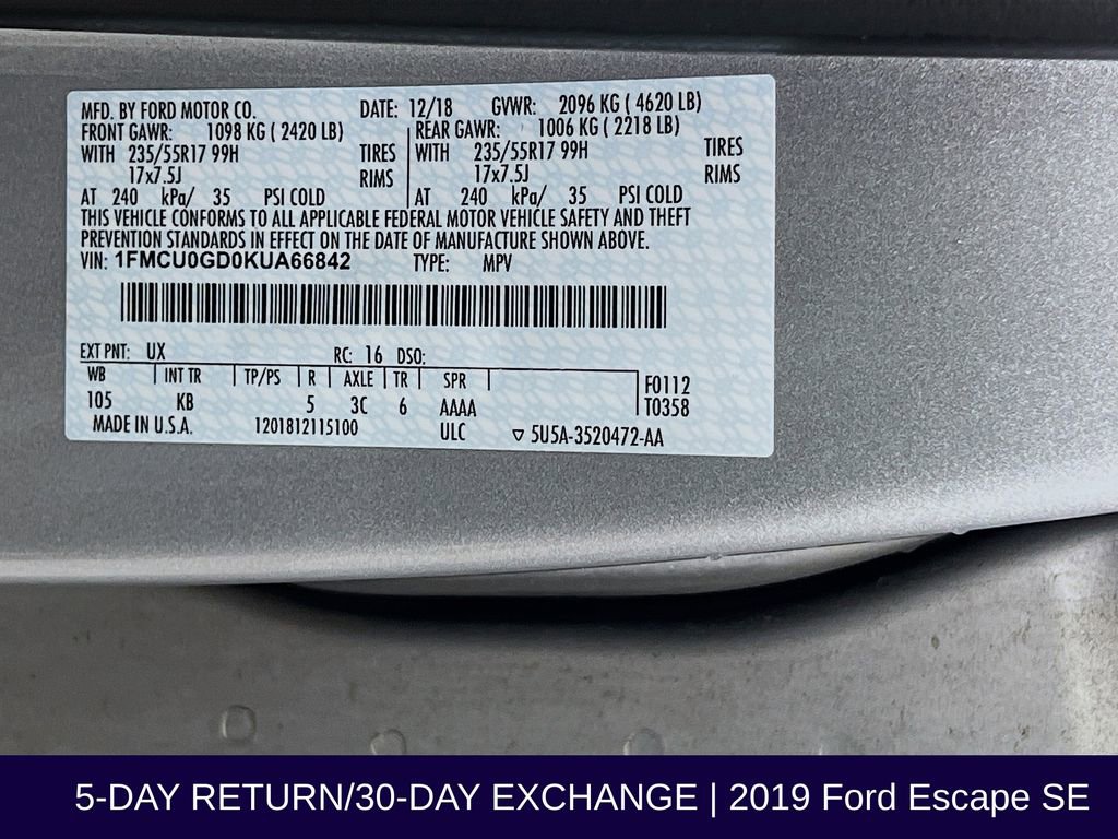 Certified 2019 Ford Escape SE image 36