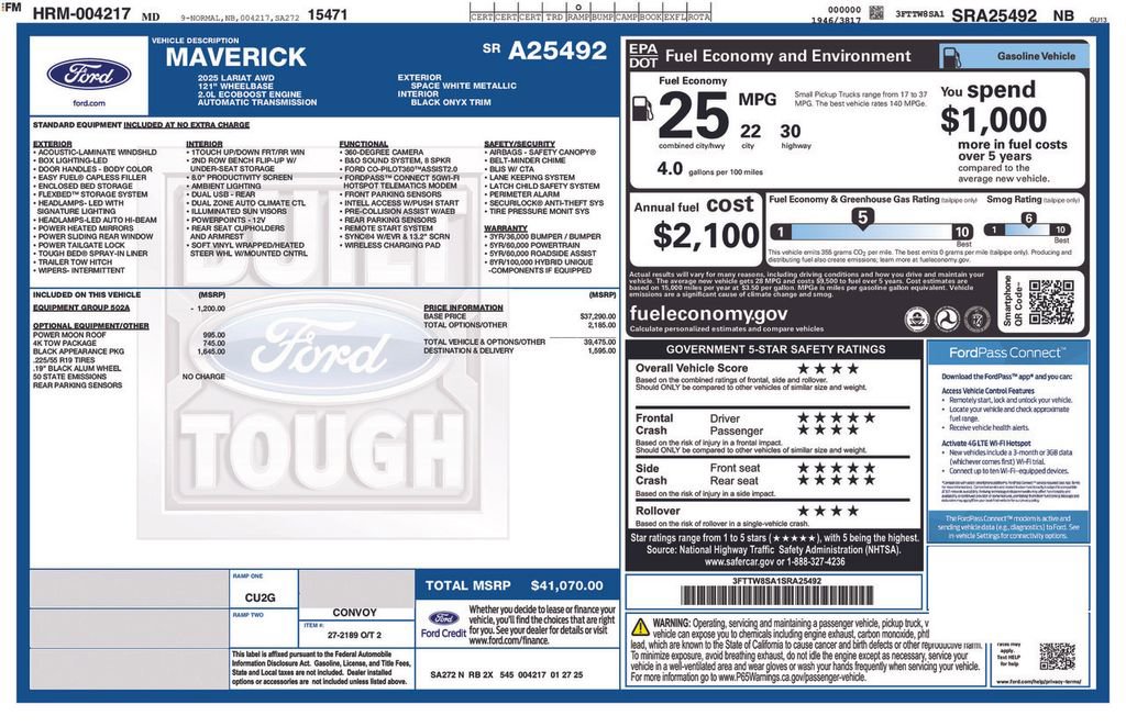 Certified 2025 Ford Maverick Lariat w/ Black Appearance Package AWD/4WD image 6