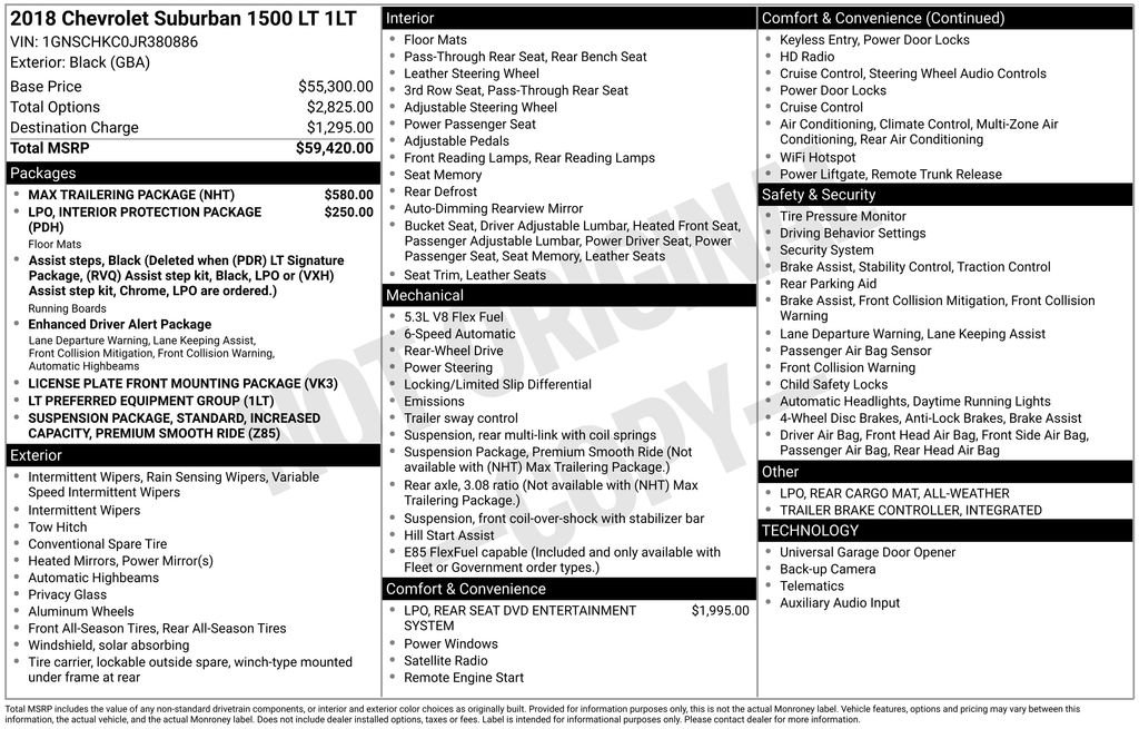 Used 2018 Chevrolet Suburban LT w/ Max Trailering Package RWD image 3