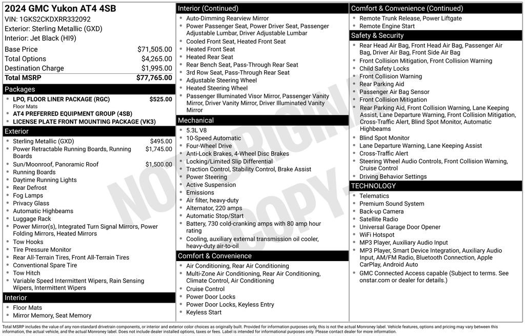 Used 2024 GMC Yukon AT4 w/ LPO, Floor Liner Package AWD/4WD image 7