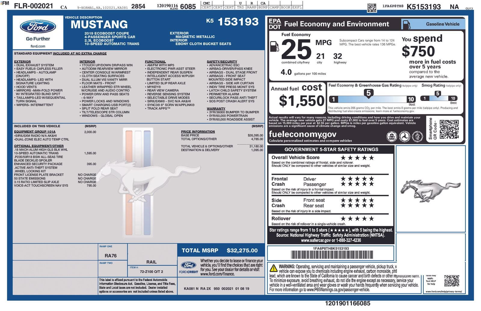 Certified 2019 Ford Mustang Coupe w/ Equipment Group 101A image 32