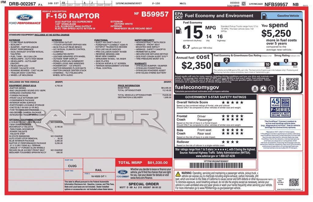 Certified 2022 Ford F150 Raptor w/ Raptor 37 Performance Package AWD/4WD image 31