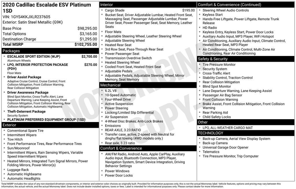 Used 2020 Cadillac Escalade ESV Platinum w/ Escalade Sport Edition image 10