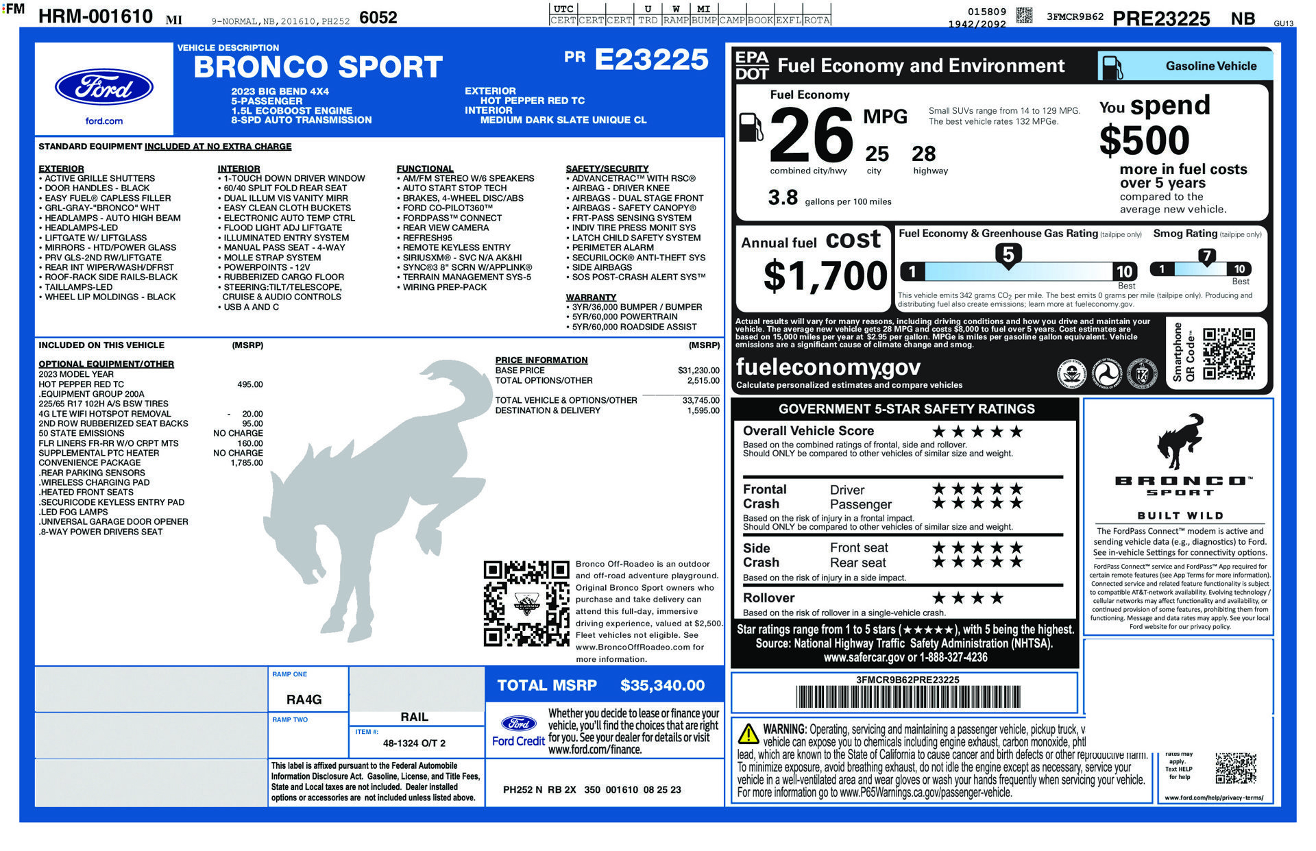 Certified 2023 Ford Bronco Sport Big Bend w/ Convenience Package AWD/4WD image 33