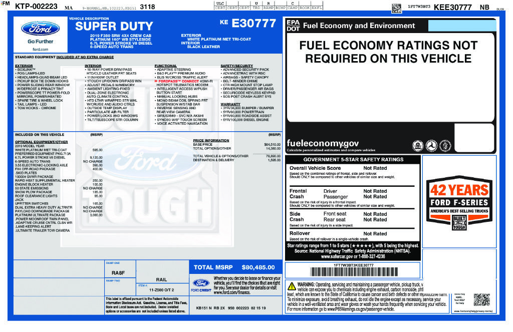 Certified 2019 Ford F350 Platinum w/ Platinum Ultimate Package AWD/4WD image 34