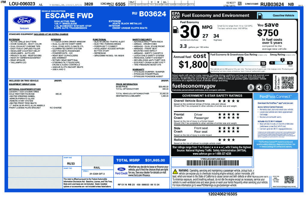 Certified 2024 Ford Escape Active w/ Cold Weather Package FWD image 27