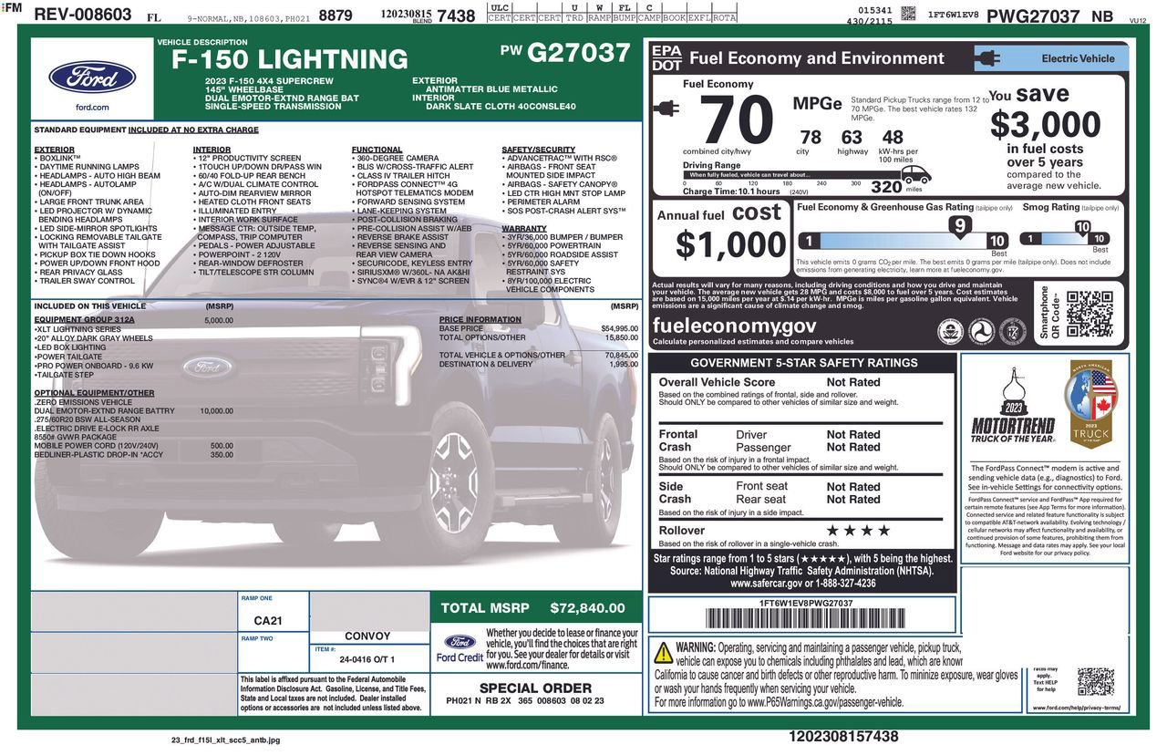 Certified 2023 Ford F150 Lightning XLT w/ Equipment Group 312A High image 36
