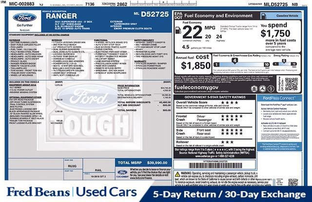 Certified 2021 Ford Ranger XLT w/ Equipment Group 301A Mid image 15