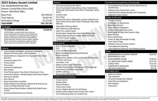 Used 2023 Subaru Ascent Limited w/ Technology Package image 40