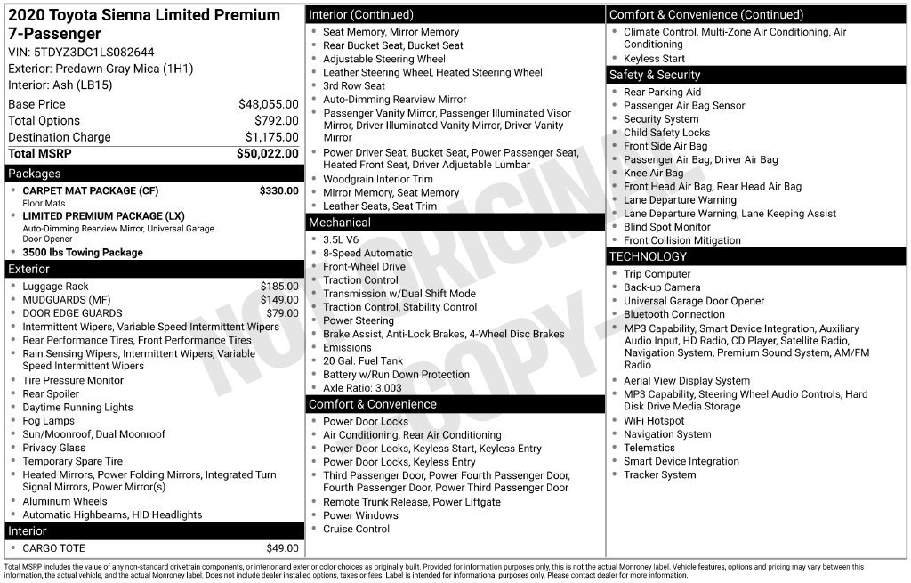 Used 2020 Toyota Sienna Limited Premium w/ Carpet Mat Package FWD image 51