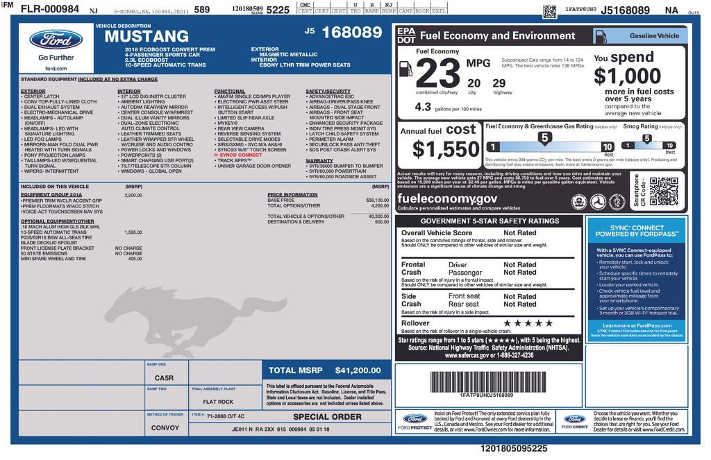 Certified 2018 Ford Mustang Premium w/ Equipment Group 201A RWD image 5