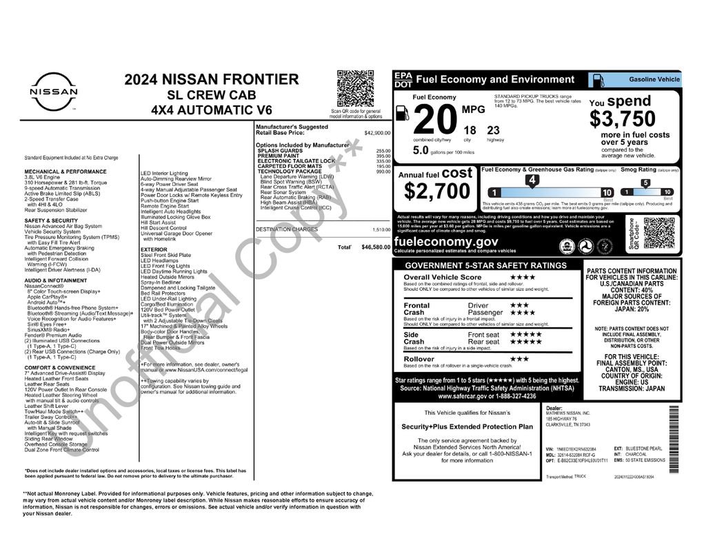 Used 2024 Nissan Frontier SL w/ Technology Package AWD/4WD image 26