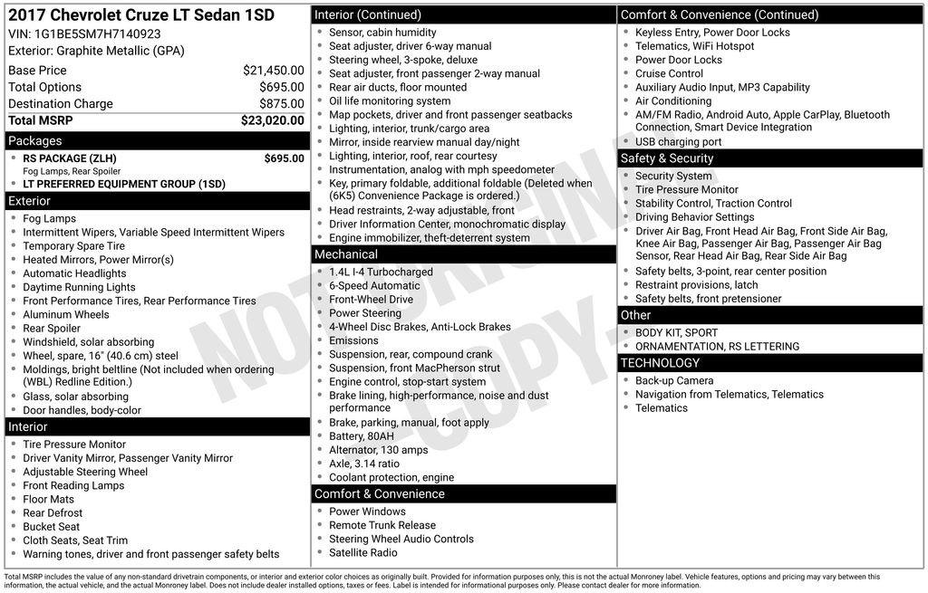 Used 2017 Chevrolet Cruze LT w/ RS Package image 27
